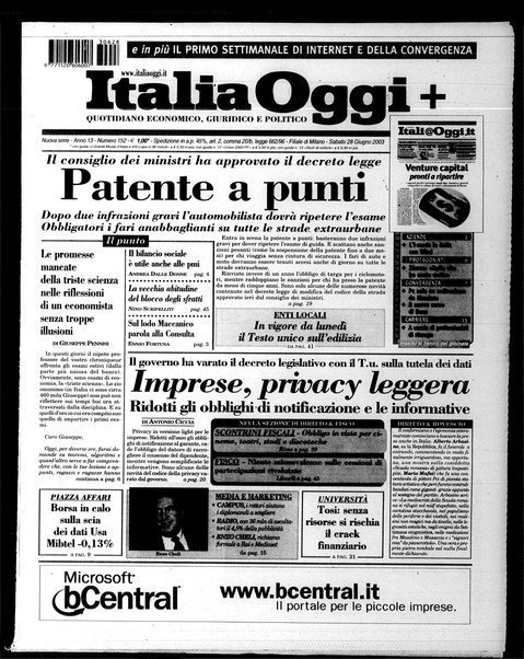 Italia oggi : quotidiano di economia finanza e politica